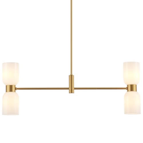 Modern Linear Chandelier for Kitchen Island, Gold Island Light Fixtures with White Glass Shade, 4-Light Linear Pendant Light Fixture for Dining Room