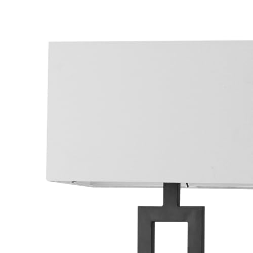 58" Matte Black Floor Lamp with White Linen Shade