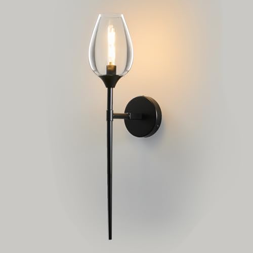 Single Modern Black Glass Wall Sconce Light with Flower Shade