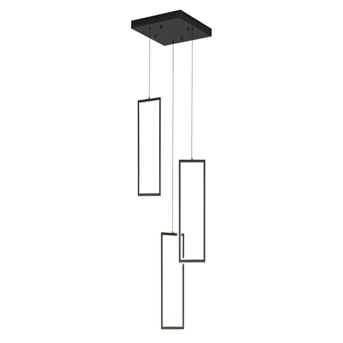 3 Lights Modern Rectangle Chandelier Dimmable Pendant Lighting Adjust LED Staircase Chandelier Hanging Light Fixtures for Kitchen Island Dining Room Entryway Foyer Black