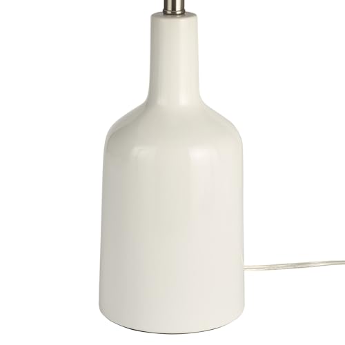 Home 22" White Glossy Ceramic Table Lamp with Oatmeal Linen Shade for Modern Farmhouse