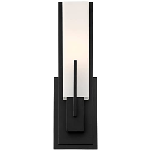 Midtown 15" High White Glass Black Wall Sconce Set of 2 Light Fixture (2 Count)