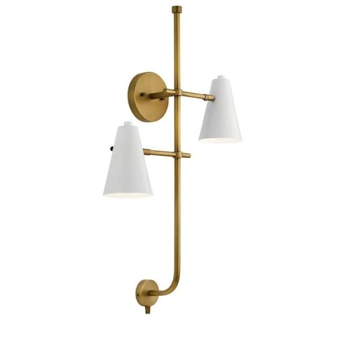 Sylvia 2 Light Wall Sconce in White and Natural Brass