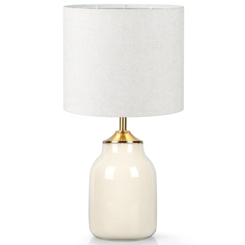 1 Pcs 21" Beige Ceramic Table Lamps with Linen Shades