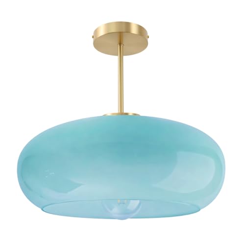 Blue Semi Mount Ceiling Light Fixtures Hallway 15.7″Round Dome Shade