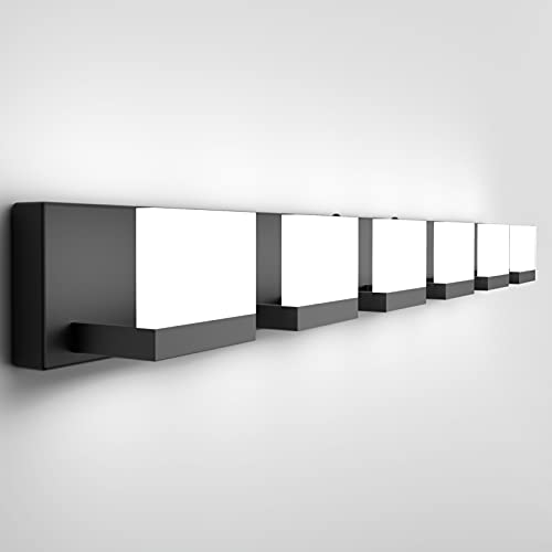 LED Modern Matte Black Bathroom Vanity Lights Over Mirror 6 Lights Up and Down Black Bathroom Vanity Light Fixtures 6000K