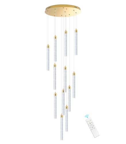 12 Lights Chandelier LED Dimmable Chandeliers for Entryway Flush Mount Ceiling Pendant Light Fixture Crystal Chandeliers for Living Room Gold Finished Lighting Modern High Ceiling Chandelier