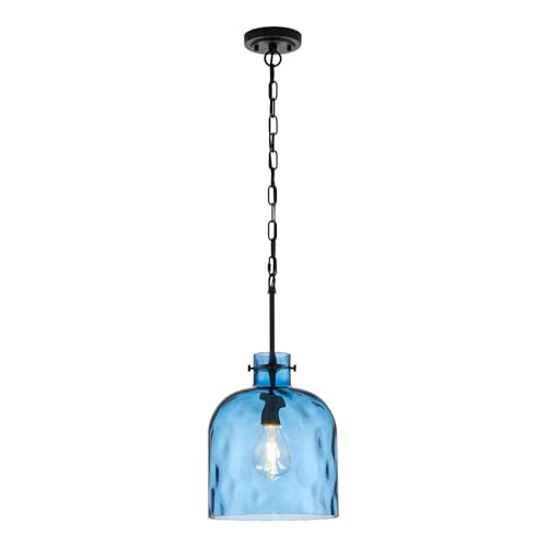 Blue Hammered Glass Pendant Light