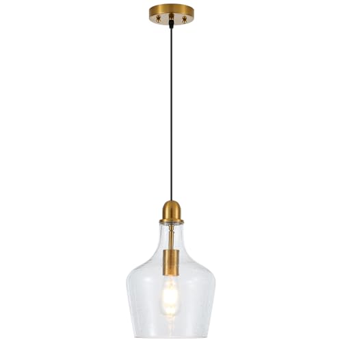 9” Seeded Glass Pendant Light Modern Brass 1 Light Single Dome Bubble Pendant Lighting Fixtures for Kitchen Island Dining Room Hallway