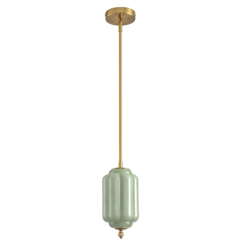 Vintage Green Glass Pendant Lights 1 Pack 5.5 Inch Mid Century Brass Hanging Ceiling Light