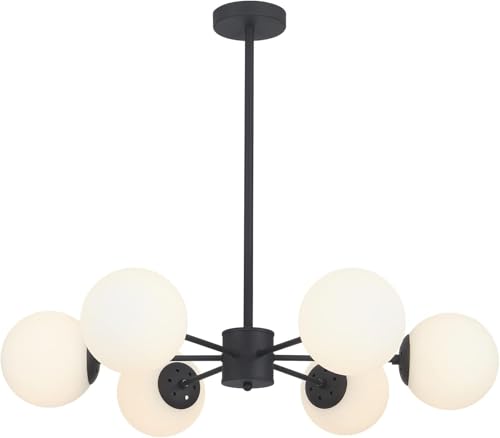 Lighting 6 Light Mid Century Modern Milk Glass Globe Sputnik Chandelier