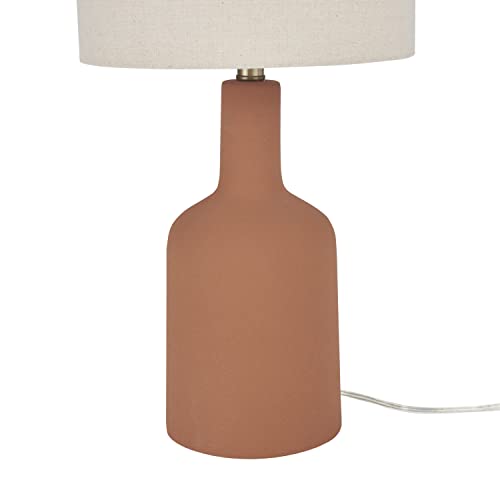 Home 22" Terracotta Orange Ceramic Table Lamp with Oatmeal Linen Shade for Modern Farmhouse