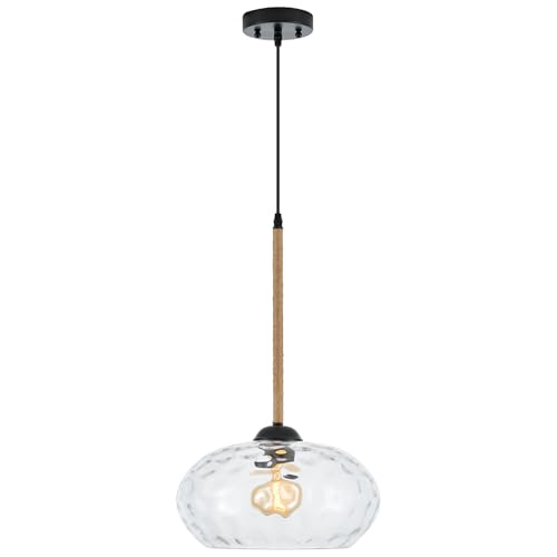 13” Large Hammered Glass Pendant Light Rattan Modern Industrail Chandelier for Kitchen Island Dining Room Hallway