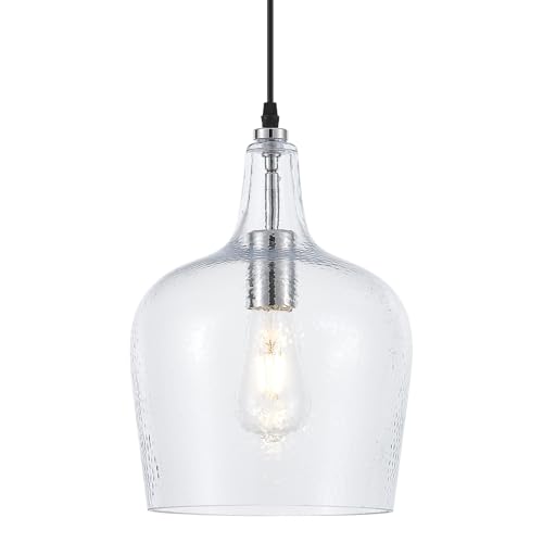 10”Chrome Hammered Glass Pendant Light Modern 1 Light Single Dome Pendent Lighting Fixtures for Kitchen Island Dining Room Hallway