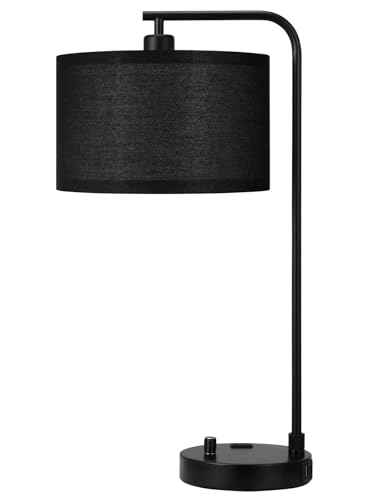 Black Table Lamp for Bedroom with USB Port and Outlet