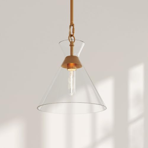 Brighton Vintage Brass Pendant Light with Adjustable Clear Cone Glass Shade for Kitchen Island