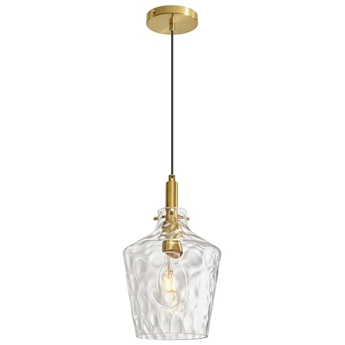 Hammered Glass Pendant Light for Kitchen Island Foyer 1 Pack Gold 8 Inch