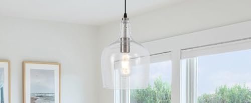 9” Brushed Nickel Seeded Glass Pendant Light Modern 1 Light Single Dome Pendent Lighting Fixtures for Kitchen Island Dining Room Hallway