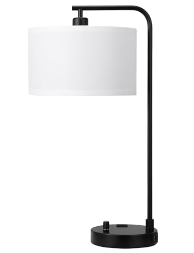 White Side Table Lamp with USB Port and Outlet
