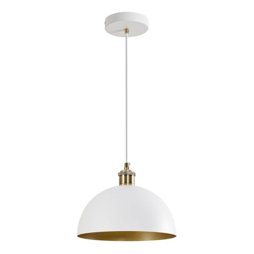 Vintage Industrial Pendant Light 9.84" Farmhous Dome Pendant Light White and Gold Finish Lighting lamp line Length 78.74" Kitchen Island