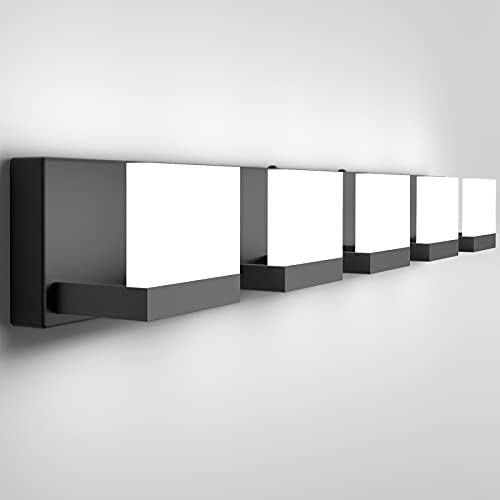 5 Lights Modern Black Vanity Light Up and Down Black LED Vanity Light Fixtures Bathroom Wall Light Over Mirror 6000K