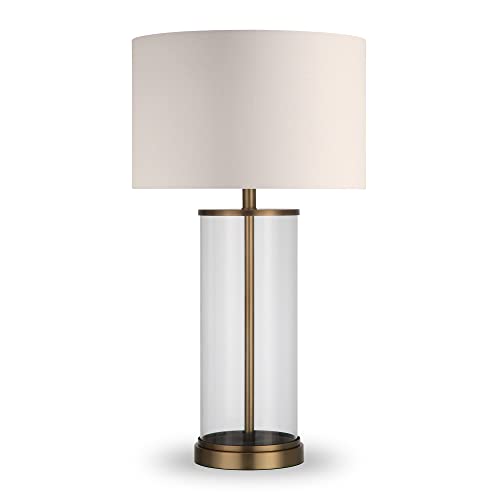 28" Tall Table Lamp with Fabric Shade in Antique Brass