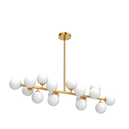 Gold Dining Room Chandelier Over Table Mid Century Modern Chandelier White Glass Globe Lampshade Linear Pendant Lighting Fixture for Living Room Dining Table 16 Lights