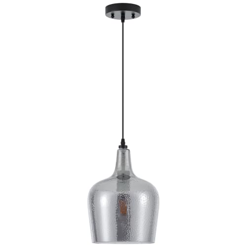 10” Large Hammered Glass Pendant Light Modern Smoky Black Dome Pendant Lighting Fixtures for Kitchen Island Dining Room Hallway