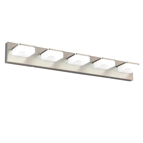 Brushed Nickel Vanity Lights for Bathroom 5 Light Vanity Lighting Fixtures for Mirror 32" Adjustable 5500K Modern LED Vanity Light Over Mirror