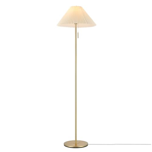 62" Brass Floor Lamp with Pleated Fabric Shade