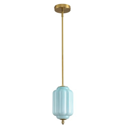 Vintage Blue Glass Pendant Lights 1 Pack 5.5 Inch Mid Century Brass Hanging Ceiling Light