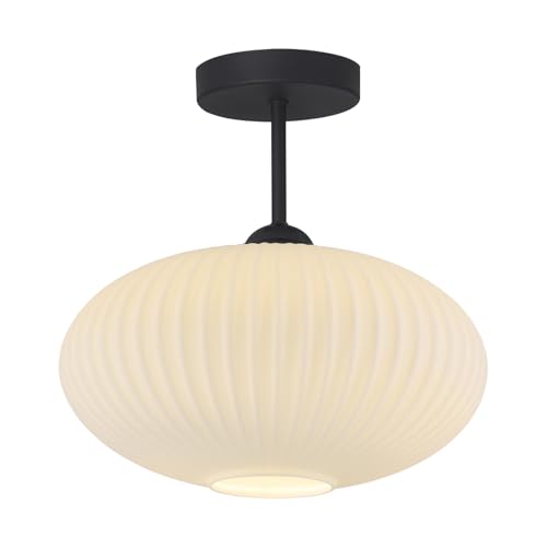 Large Milk Glass Ceiling Light Mid Century Modern Semi Flush Mount Ceiling Light Fixture Farmhouse Black Ceiling Lights for Closet Hallway Bathroom