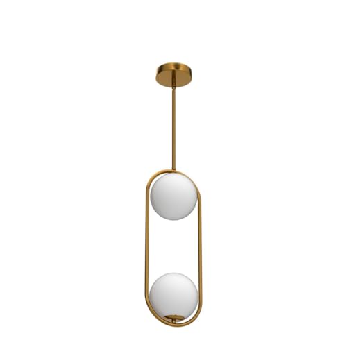 2 Lights Gold Pendant Lighting Milky Glass Globe Shade Hanging Light