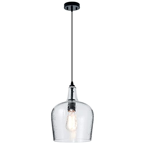 Glass Pendant Light Modern Black 1 Light Single Dome Pendant Lighting Fixtures for Kitchen Island Dining Room Hallway