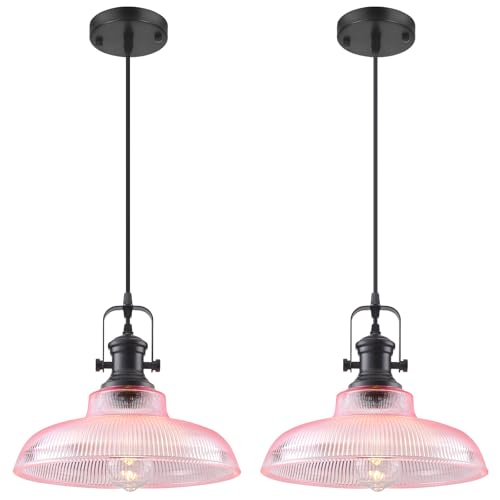 Pink Glass Pendant Lights Kitchen Island (2 Count)