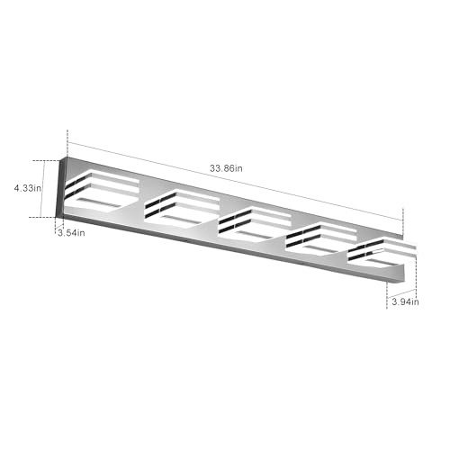 LED Vanity Lighting 30W Lights for Mirror 5 Light Bath Wall Lamps 34 Inch Bathroom Sink Lights over Vanity Modern Long Bath Lights Bars Chrome Wall Sconces Light for Bathroom Restroom 6000K