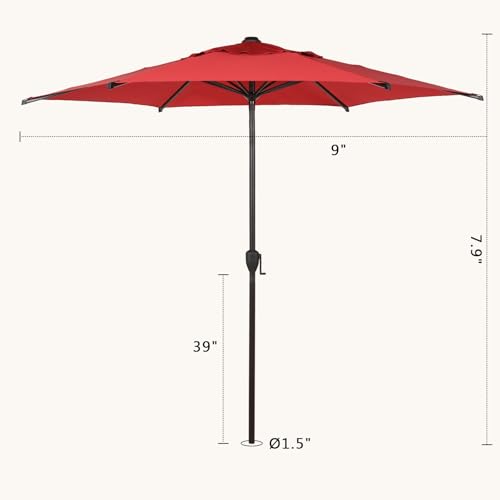 9FT Lyon Outdoor Patio Umbrella Outdoor Table Umbrella with Push Button Tilt and Crank Market Umbrella 6 Sturdy Ribs UV Protection Waterproof for Garden Deck Backyard Pool
