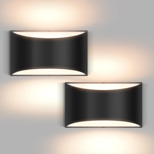 Black Modern LED Wall Sconce Hardwired Indoor Wall Lights Set of 2 Up and Down Wall Mount Light Warm White 3000K for Bedroom Living Room Bathroom Hallway Entryway Stairwell (2 Count)
