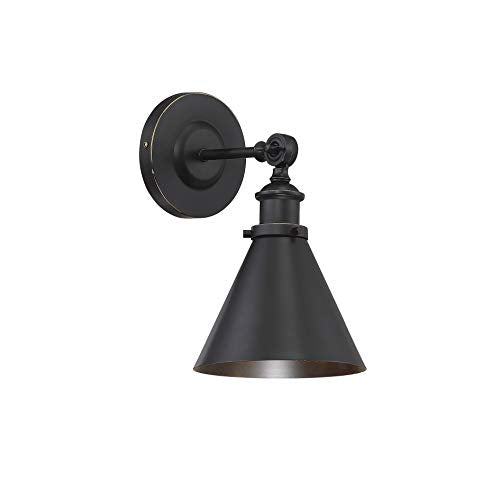9-0901-1-44 Glenn Vintage Industrial Metal Sconce with Adjustable Shade Angle, 1-Light 60 Watt, 12" H x 7" W, Classic Bronze