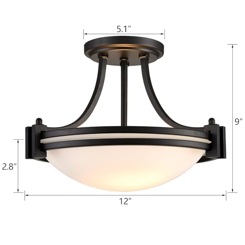 Matte Black Semi Flush Mount Ceiling Light Modern Farmhouse 2