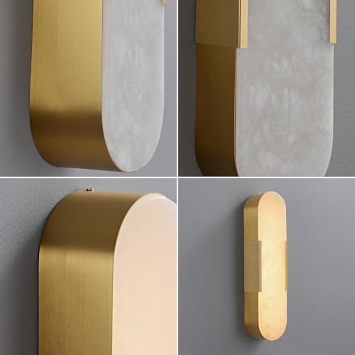 19.7" Oval Alabaster Wall Sconces Set of 2 Gold Modern Light (2 Count)