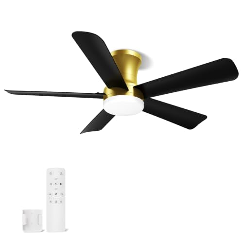 42 Inch Black Gold Low Profile Ceiling Fan with Light and Remote (Gold Black / 42 Inch)