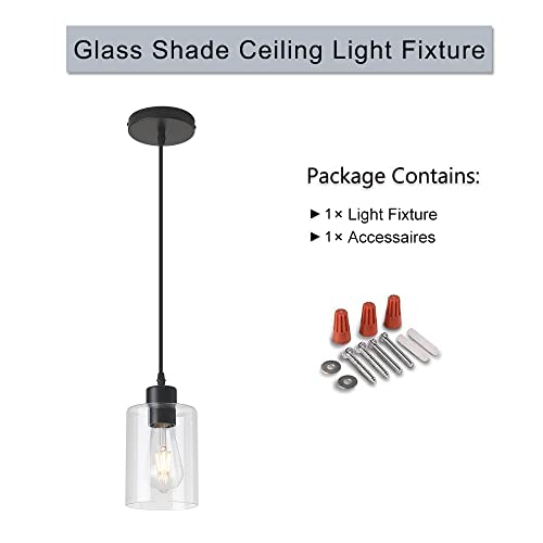 Modern Black Farmhouse Clear Glass Cylinder Pendant Light Fixture