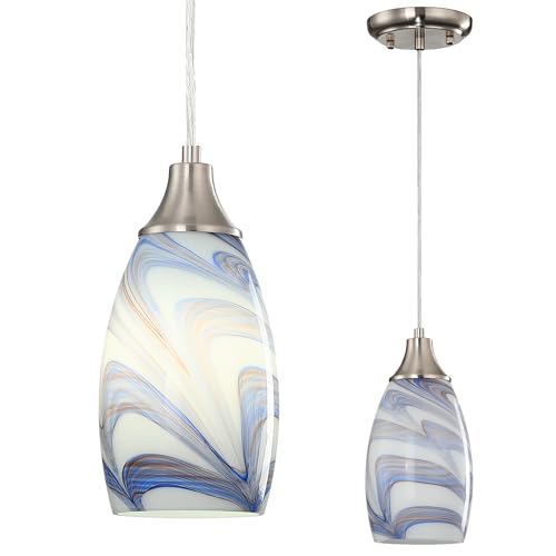 Mini Art Glass Pendant Lights Kitchen Island Blown Glass Pendant Lighting with Brushed Nickel Finish Adjustable Cord Ceiling Hanging Lamp for Hallway