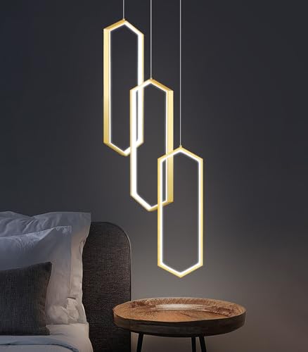 3 Rings Dimmable Pendant Lighting Adjust LED Chandelier Ceiling Light Fixtures for Kitchen Island Dining Room Living Room Bedroom Gold