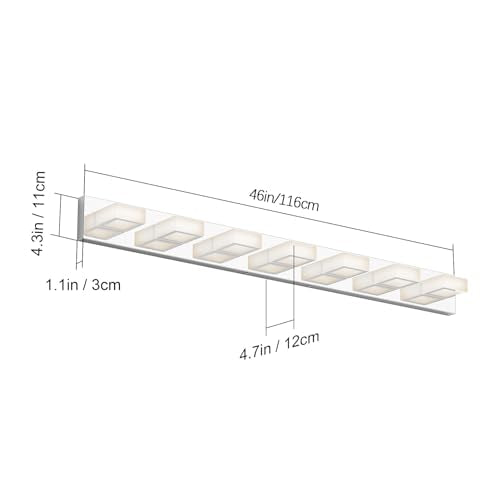 46" LED Chrome Vanity Lights 7 Lights Acrylic Stainless Steel LED Modern Vanity Lights Chrome Bathroom Lighting Fixtures Over Long Mirror