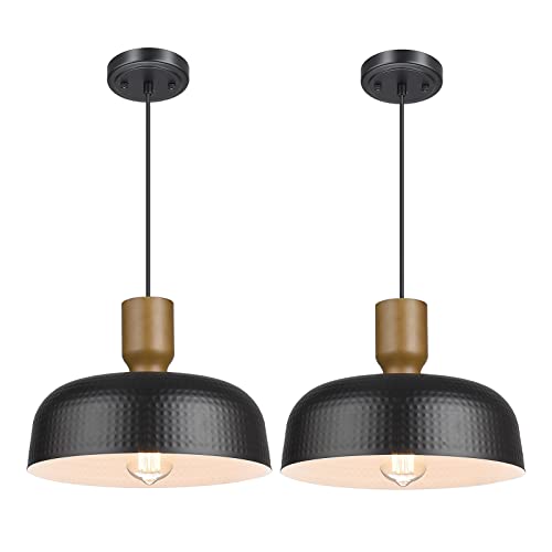 Industrial Pendant Light Fixtures Ceiling Hanging with Hammered Metal Shade (2 Count)