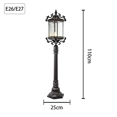 Style Outdoor Pillar Lamp Waterproof Column Lamp Aalloy Street Light E27 Post Light with Glass Lampshade Villa Courtyard Pole Lamp