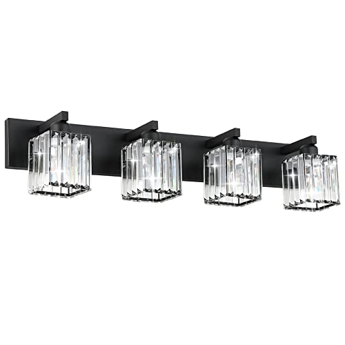Black Light Fixtures Bathroom Vanity Light Crystal Modern Vanity Light for Bathroom 4 Light