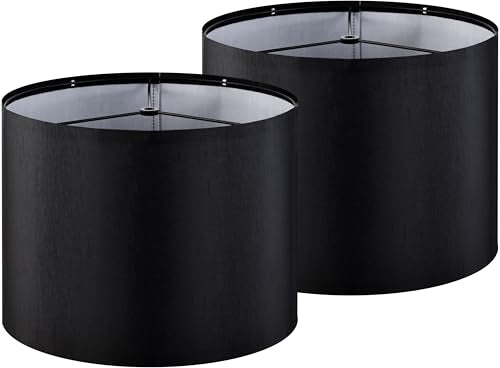 13" Black Lamp Shades Set of 2 Medium Drum (2 Count)
